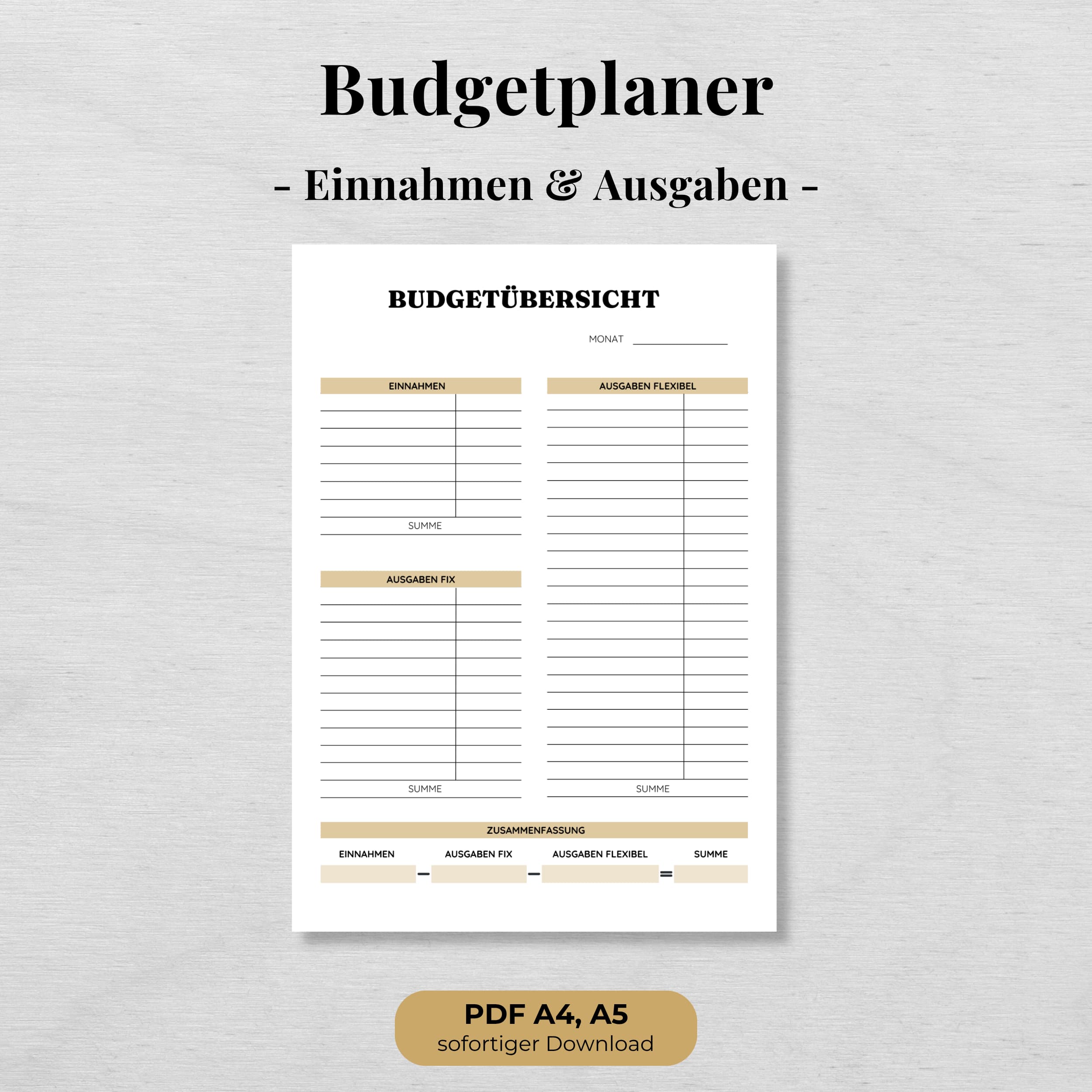 Budgetübersicht Planer Vorlage A4, A5