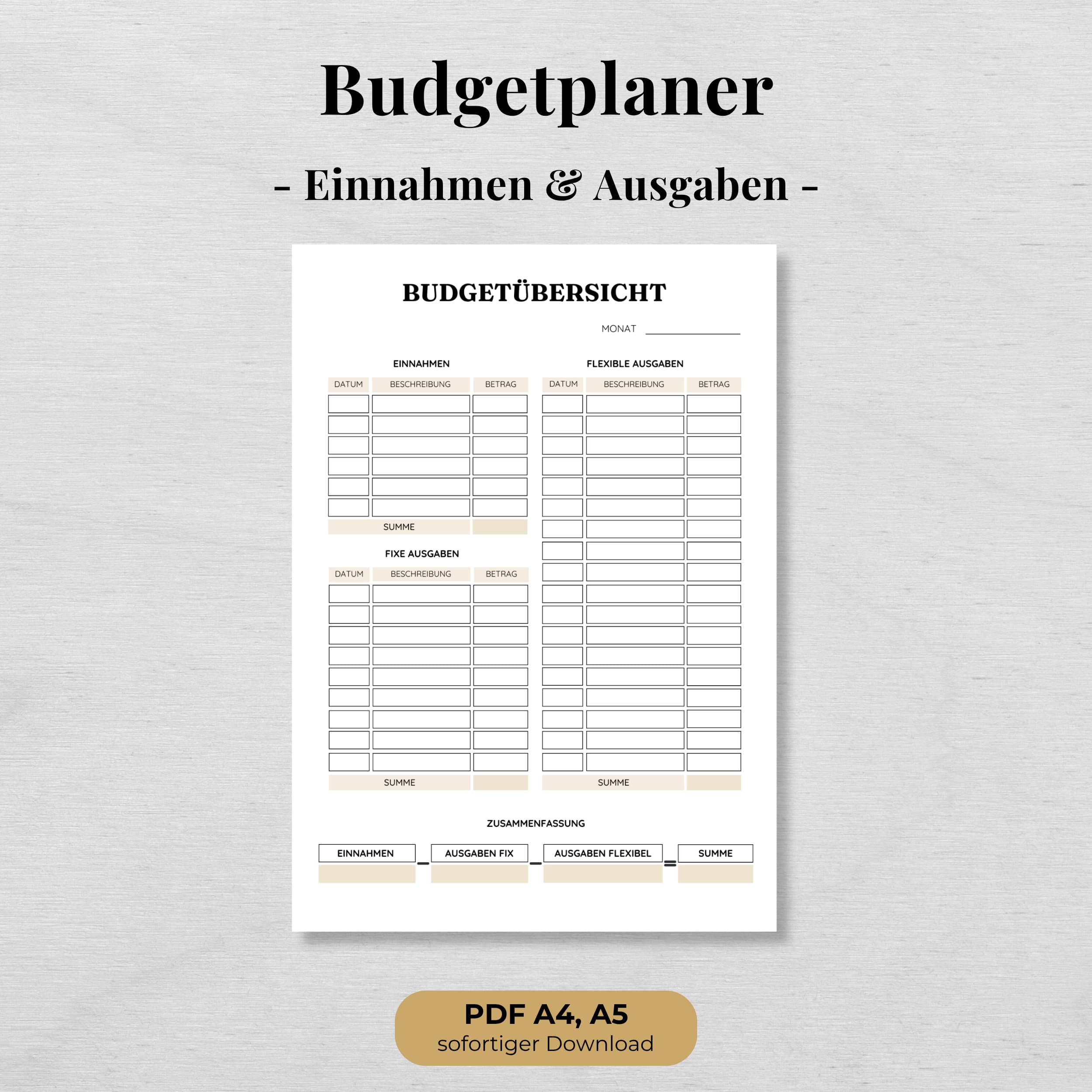Budgetplaner – Einnahmen & Ausgaben übersichtlich planen, A4 & A5