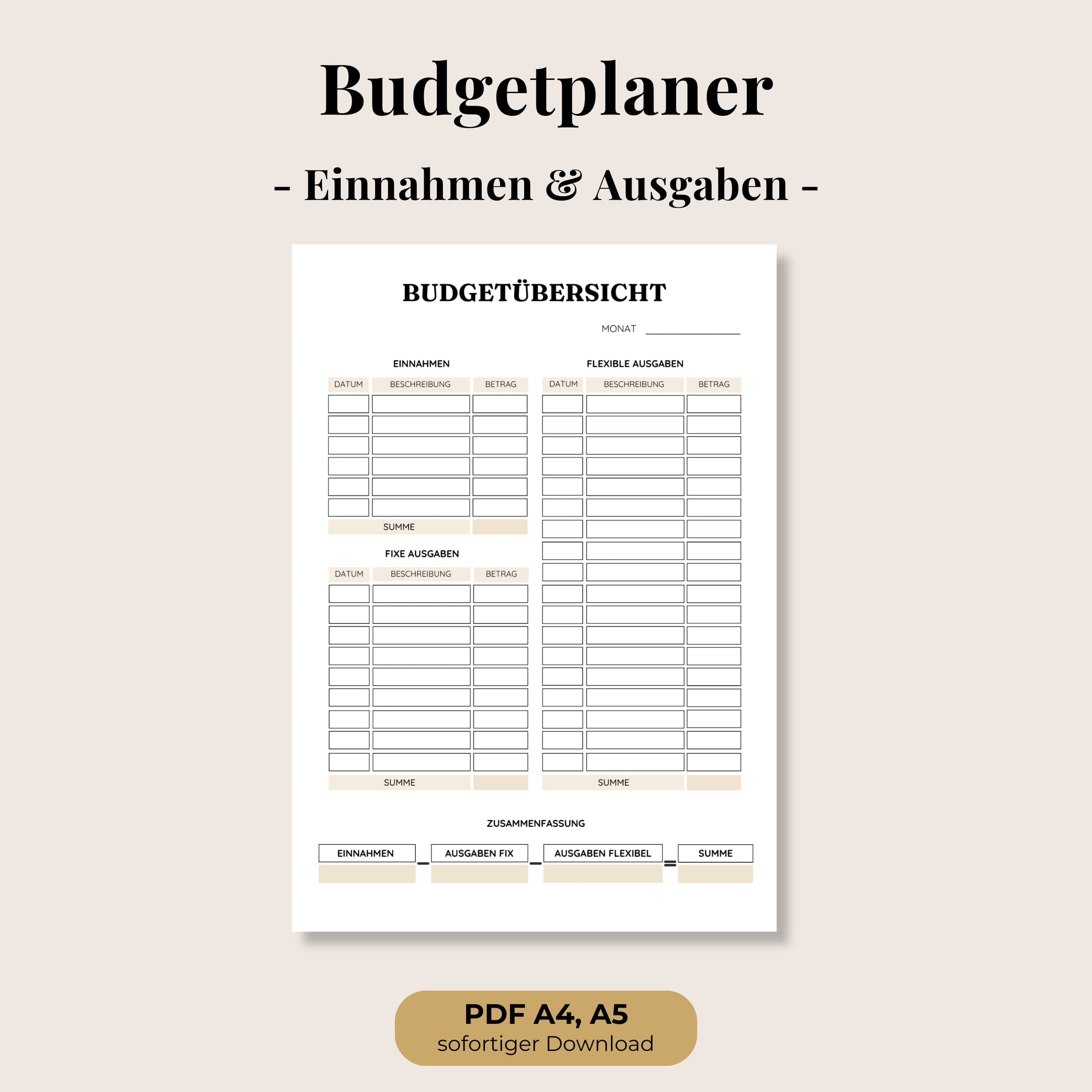 Budgetplaner – Einnahmen & Ausgaben übersichtlich planen, A4 & A5