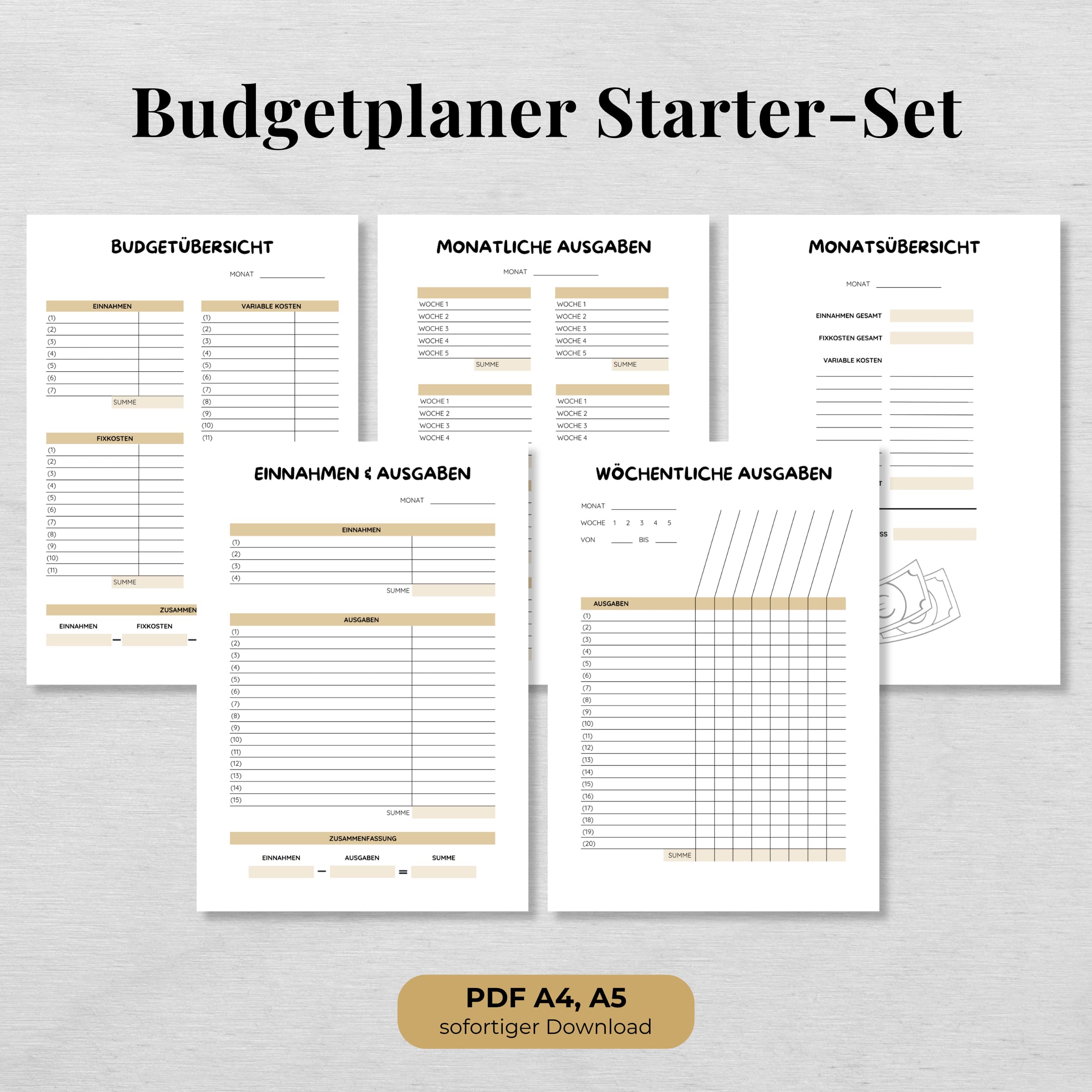 Budgetplaner Starter Set - wöchentliche & monatliche Finanzplanung A4 & A5