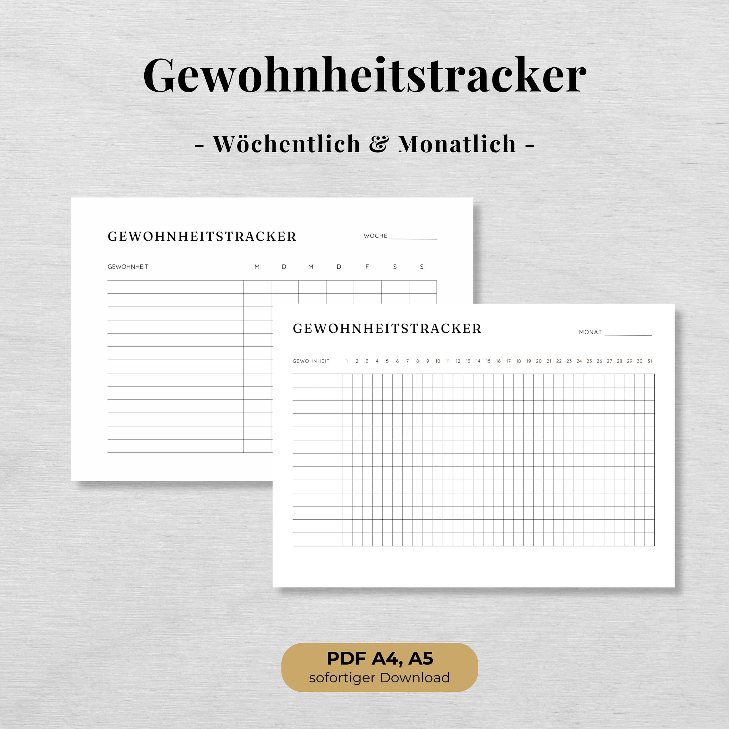 Gewohnheitstracker – Wöchentlich & Monatlich, A4 & A5