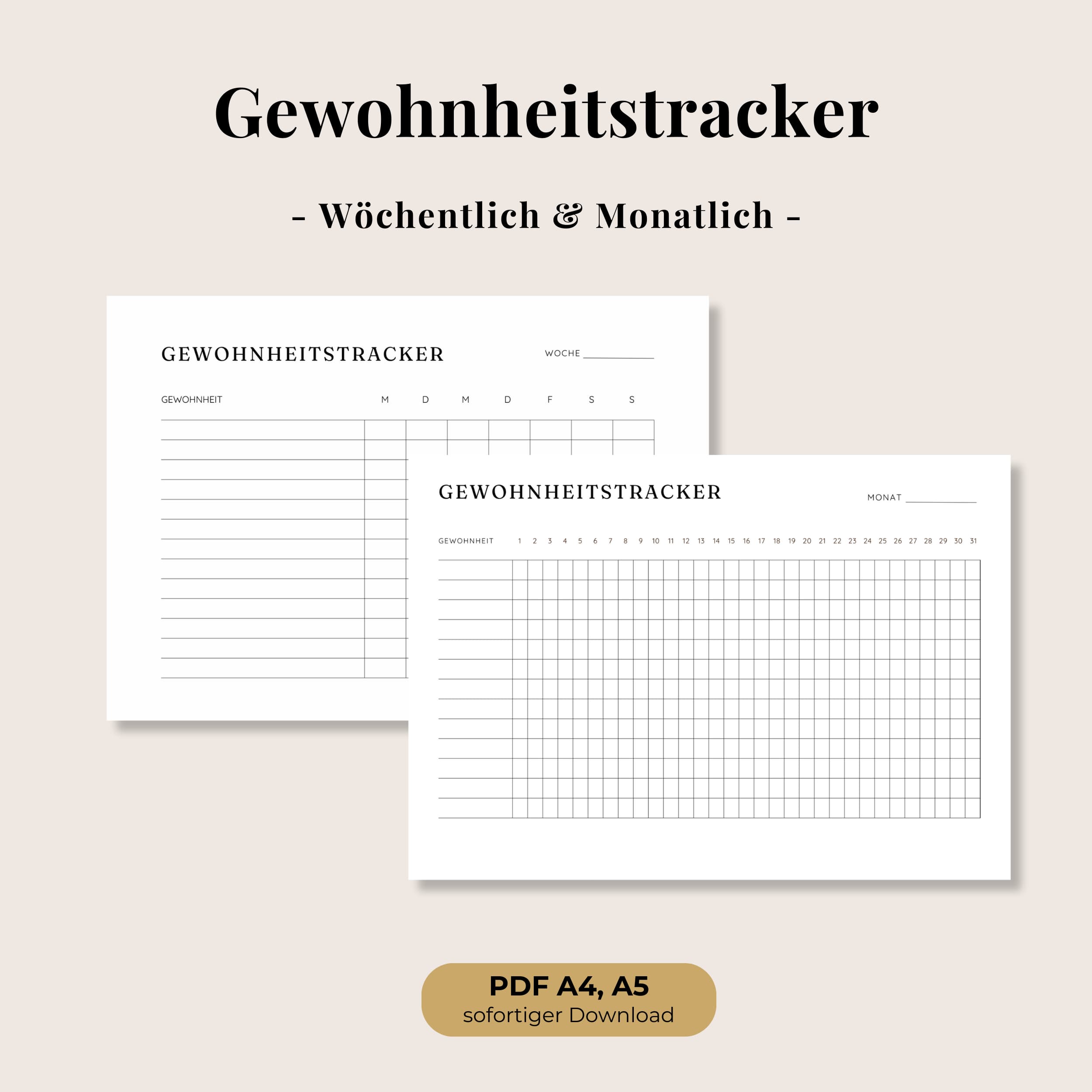 Gewohnheitstracker – Wöchentlich & Monatlich, A4 & A5