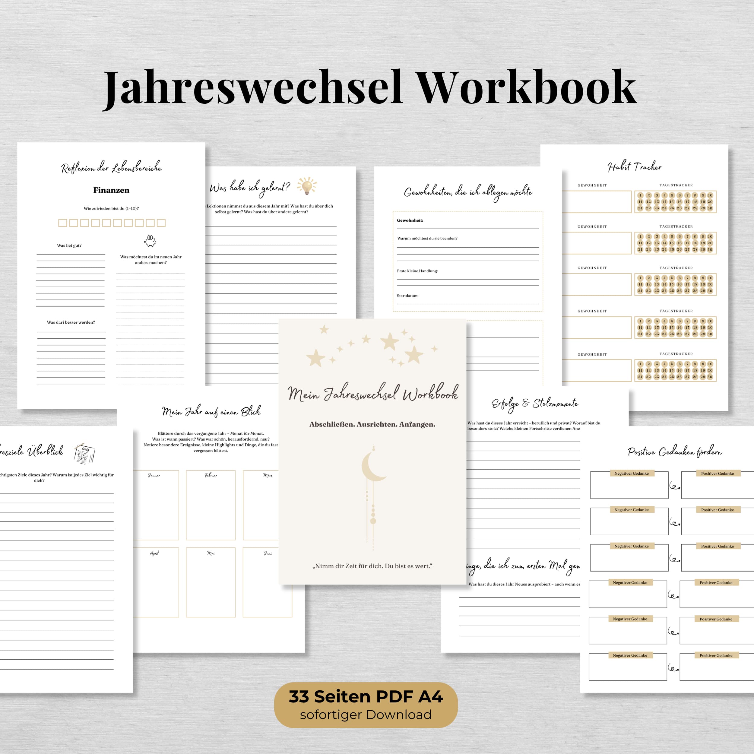 Jahreswechsel Workbook - Jahresrückblick, Zielsetzung, Reflexion & mehr