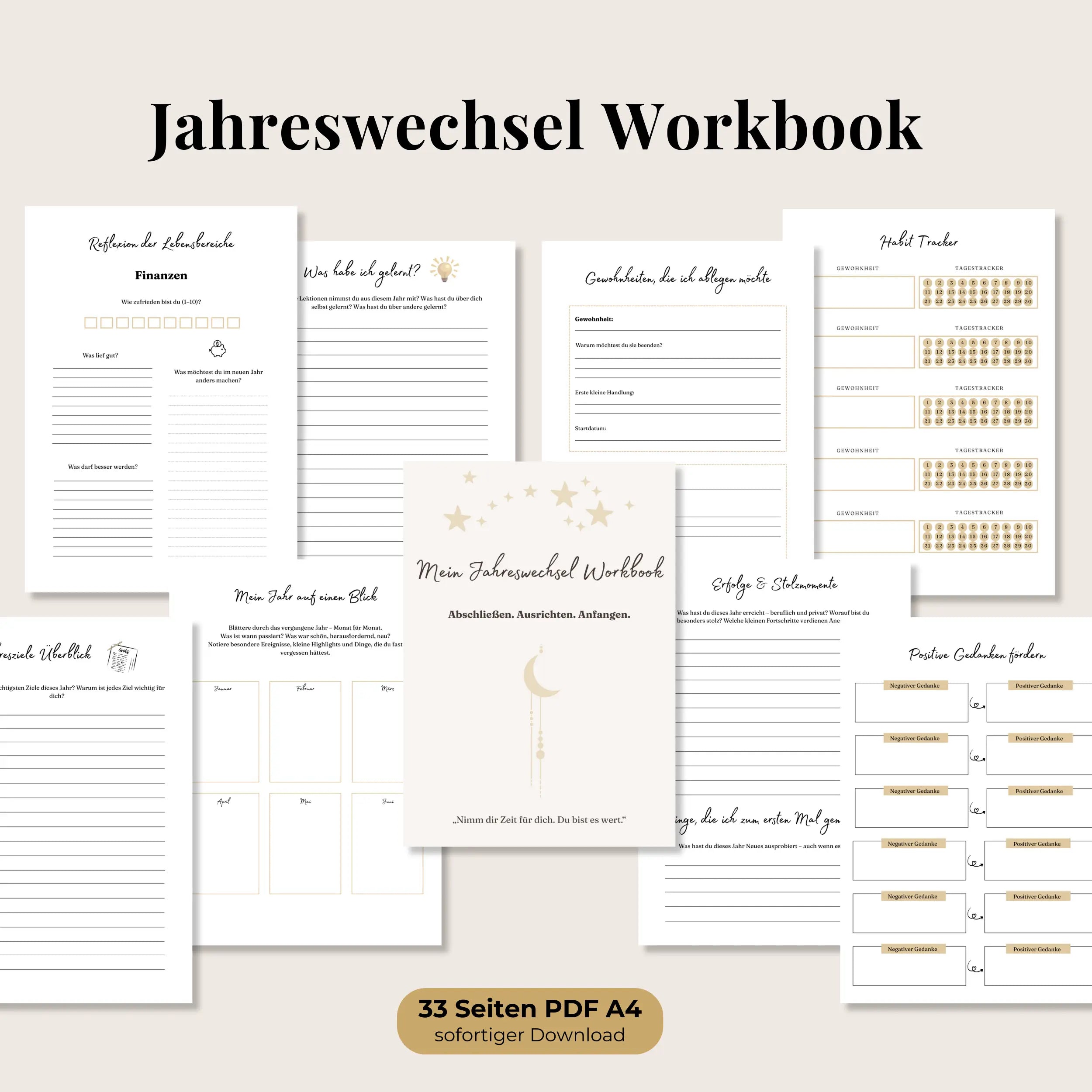 Jahreswechsel Workbook - Jahresrückblick, Zielsetzung, Reflexion & mehr