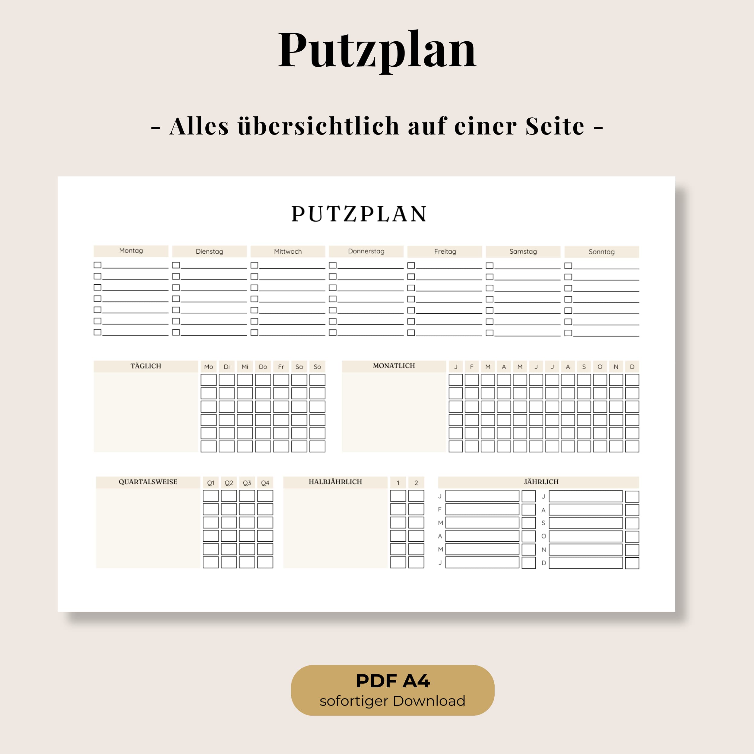 Putzplan für Woche, Monat & Jahr