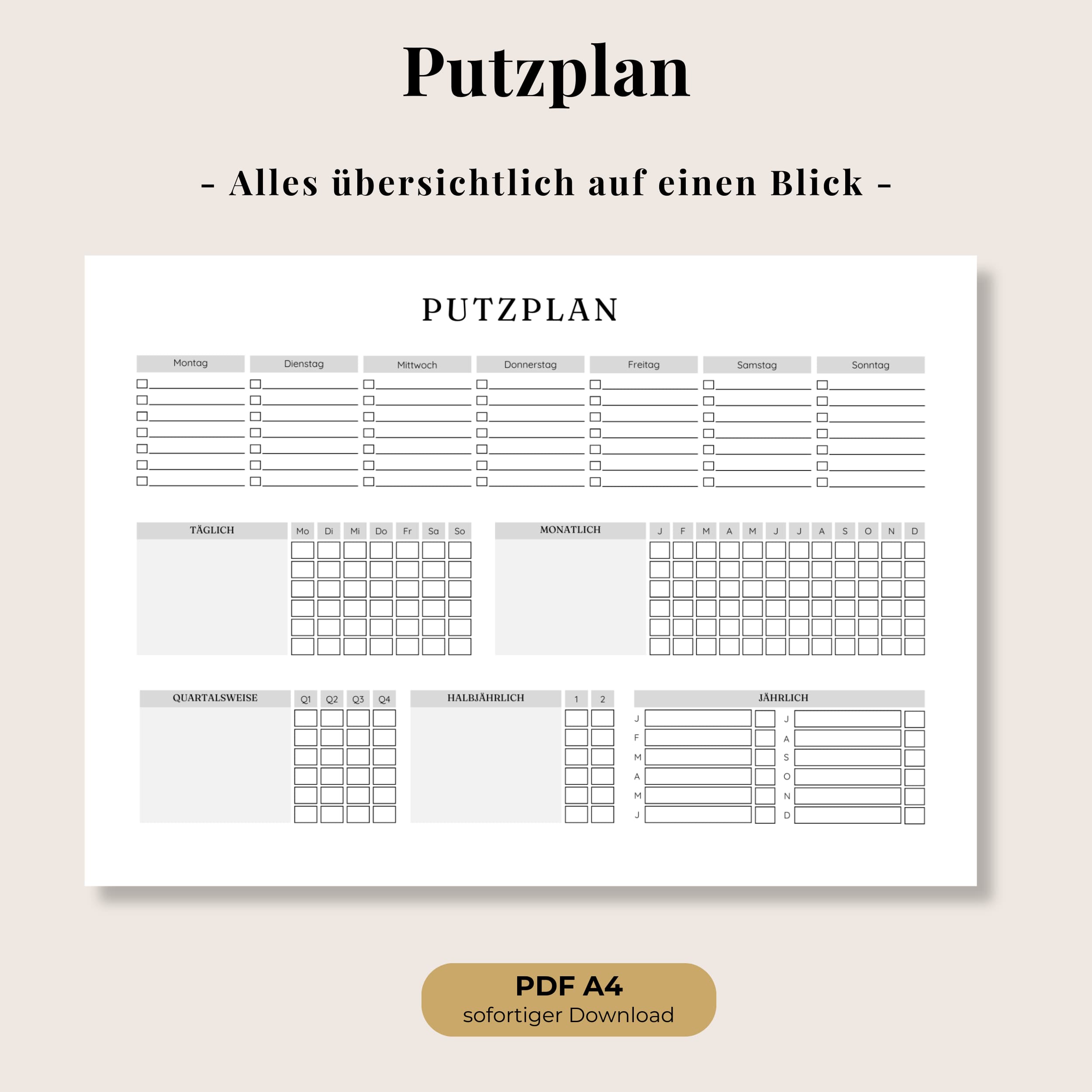 Putzplan für Woche, Monat & Jahr - schwarz-weiß