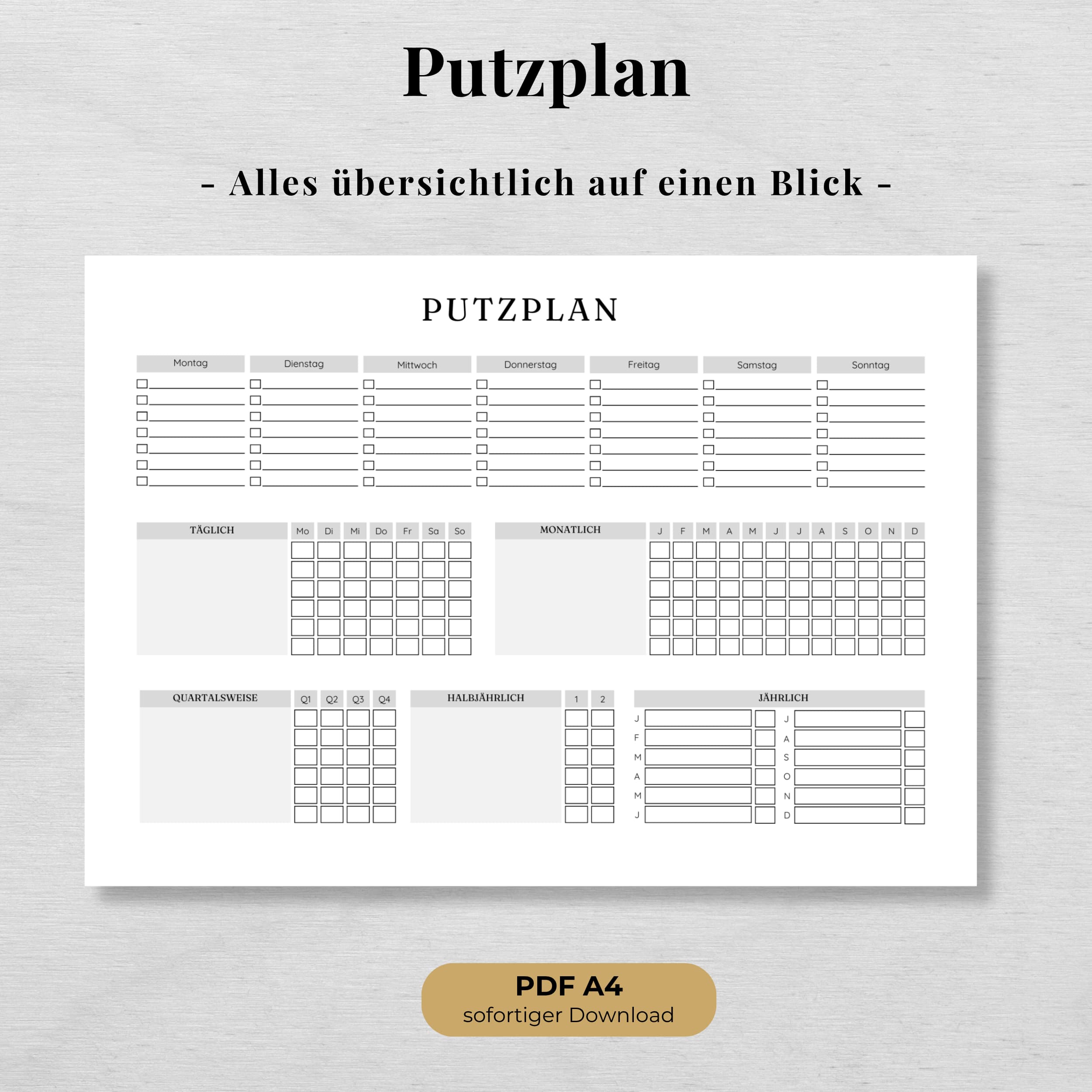 Putzplan für Woche, Monat & Jahr - schwarz-weiß