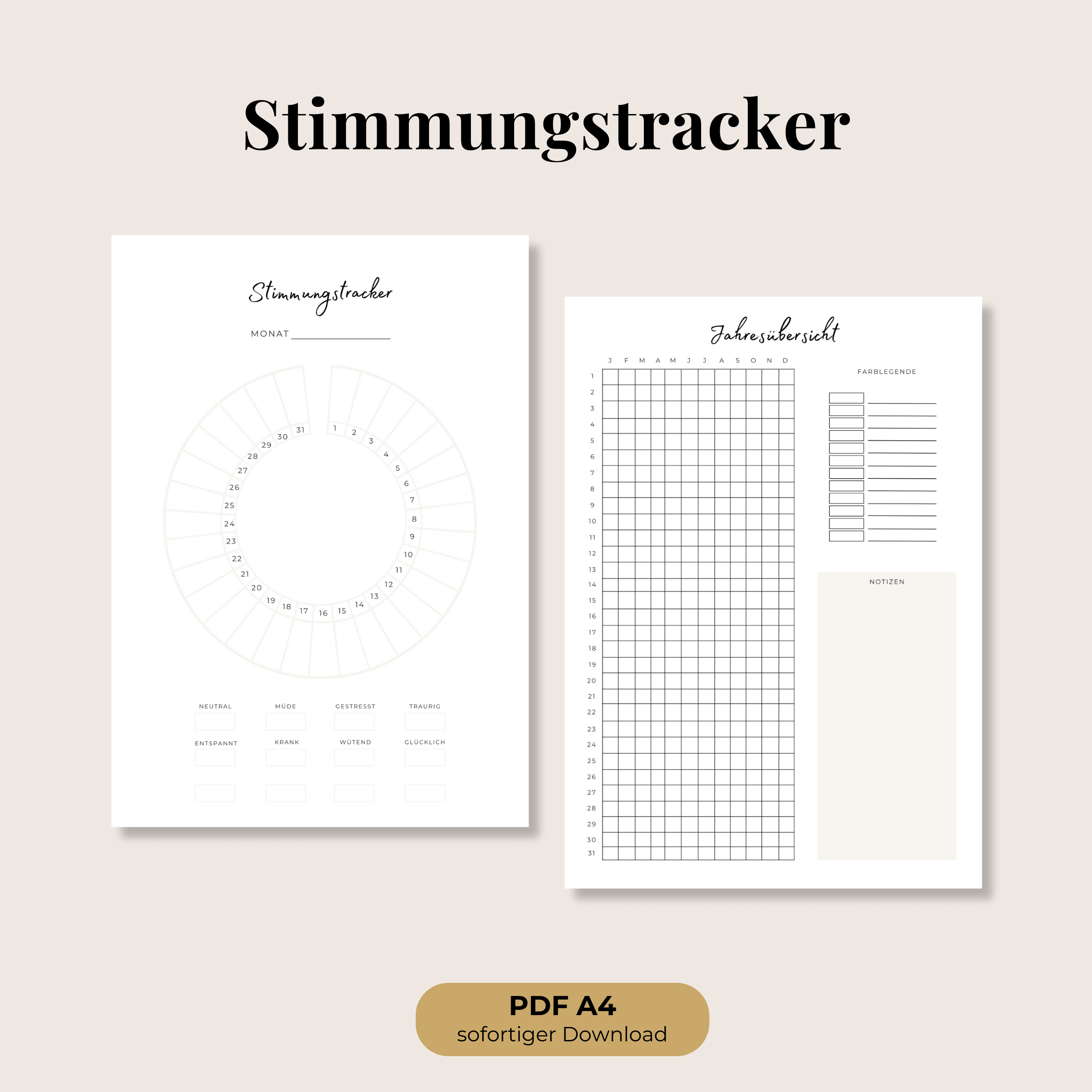 Stimmungstracker mit Jahresübersicht, minimalistisch