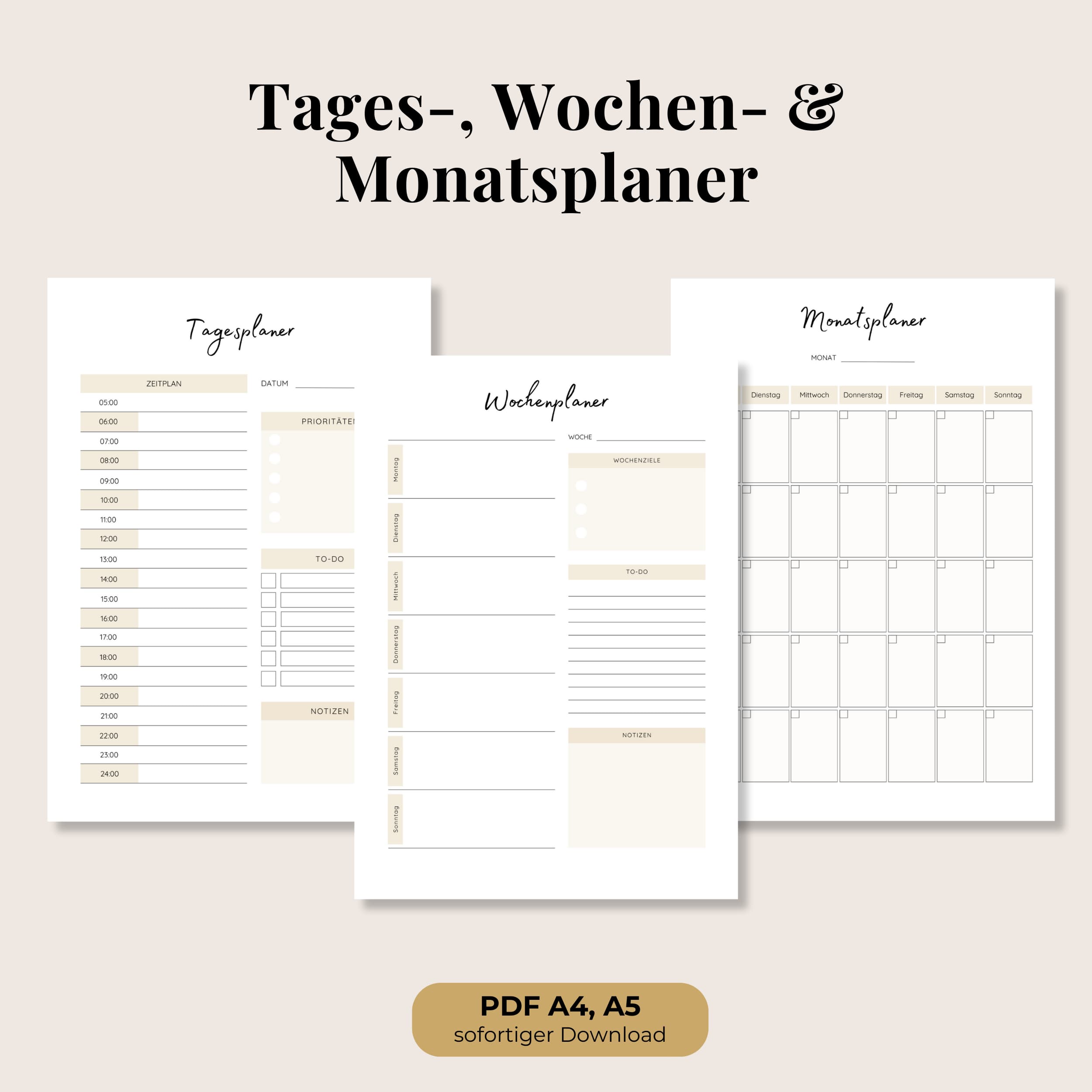 Tages-, Wochen- und Monatsplaner, A4 & A5