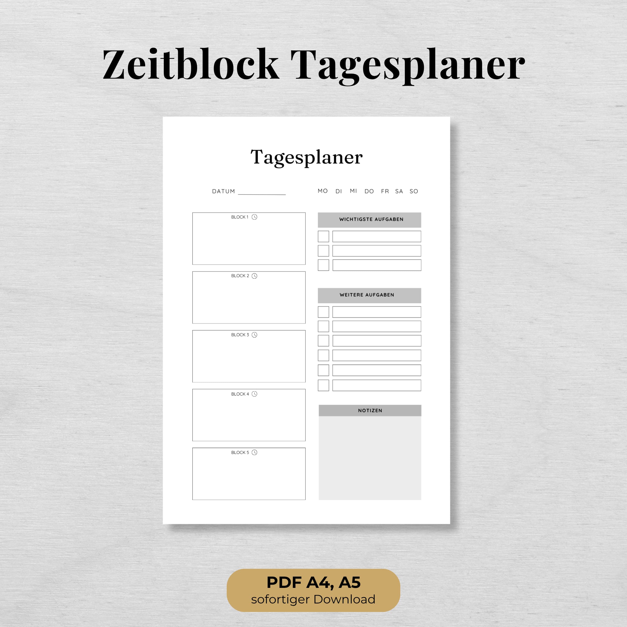 Zeitblock Tagesplaner A4 & A5, schwarz-weiß